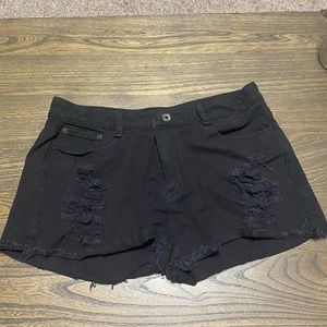 Black Denim Distressed Jean Shorts